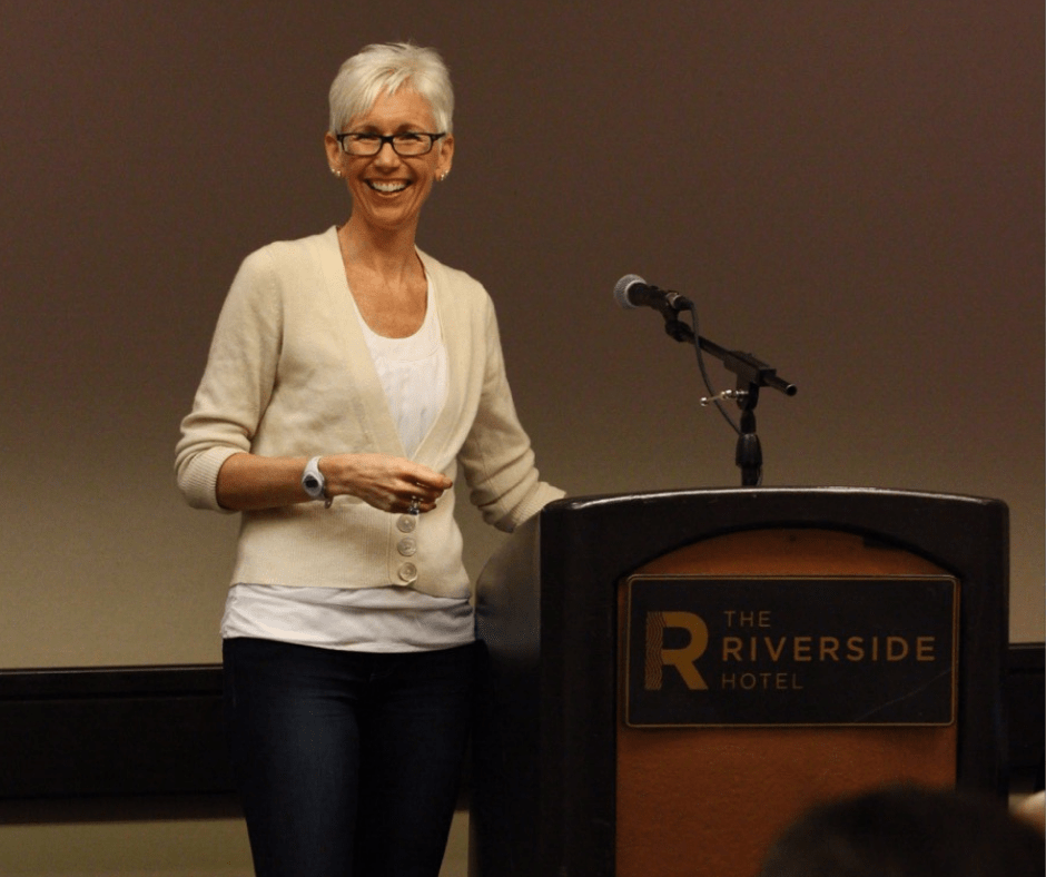 Cristen speaking at Idaho Writers Guild literary luncheon